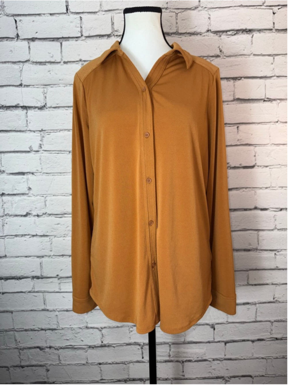 Women's Adrianna Papell Orange Long Sleeve Button Down Shirt Blouse size Large